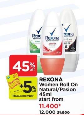 Promo Harga Rexona Deo Roll On Naturals, Passion 50 ml - Watsons