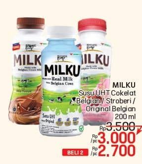 Promo Harga Milku Susu UHT Stroberi, Real Milk Original, Cokelat Premium 200 ml - LotteMart