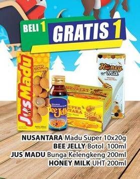 Promo Harga Nusantara Madu Super/ Bee Jelly Botol/ Jus Madu Bunga Klengkeng/ Honey Milk Uht  - Hari Hari