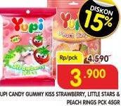 Promo Harga YUPI Candy Strawberry Kiss, Little Stars, Peach Rings 45 gr - Superindo