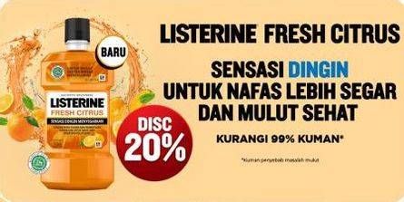 Promo Harga Listerine Mouthwash Antiseptic Fresh Citrus, Fresh Citrus 100 ml - Superindo