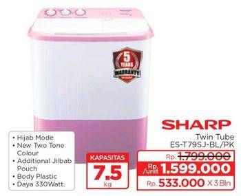Promo Harga Sharp ES-T79SJ-BL/PK | Washing Machine Twin Tube 7.5kg  - Lotte Grosir