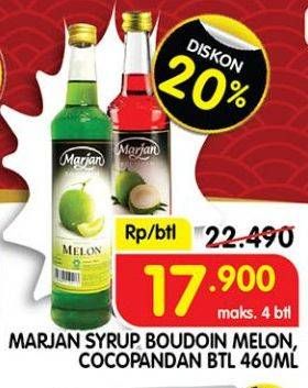 Promo Harga MARJAN Syrup Boudoin Melon, Cocopandan 460 ml - Superindo