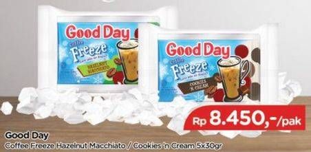 Promo Harga Good Day Coffee Freeze Hazelnut Machiato, Cookies Cream per 3 pouch 30 gr - TIP TOP