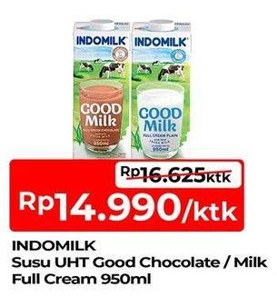 Promo Harga INDOMILK Susu UHT Chocolate Java Criollo, Full Cream Plain 950 ml - TIP TOP