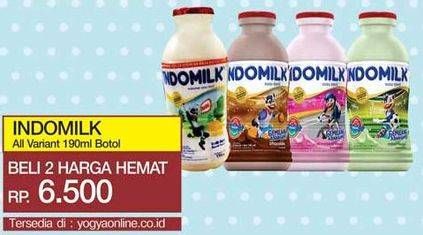 Promo Harga INDOMILK Susu Cair Botol Cokelat, Melon, Stroberi, Vanila 190 ml - Yogya