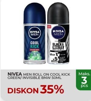 Promo Harga Nivea Men Deo Roll On Cool Kick Freezy Green, Black White Invisible Original 50 gr - Yogya