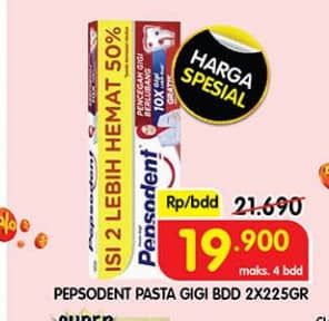 Promo Harga Pepsodent Pasta Gigi Pencegah Gigi Berlubang White 225 gr - Superindo