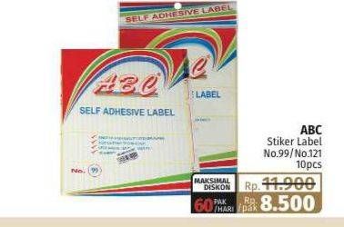Promo Harga ABC Self Adhesive Label No 99, No 121 10 pcs - Lotte Grosir