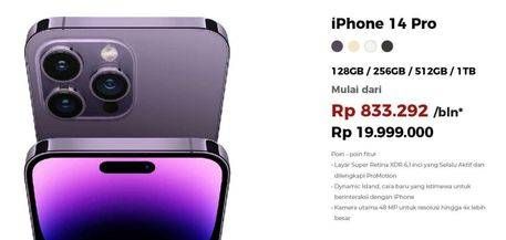 Promo Harga Apple iPhone 14 Pro 1TB, 128GB, 256GB, 512GB  - Erafone