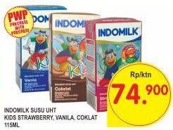 Promo Harga INDOMILK Susu UHT Kids Cokelat, Stroberi, Vanila per 40 pcs 115 ml - Superindo