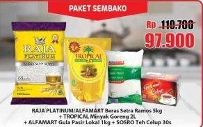Promo Harga Paket Sembako RAJA Platinum / ALFAMART Beras + SOSRO Teh Celup + ALFAMART Gula Pasir  - Alfamart