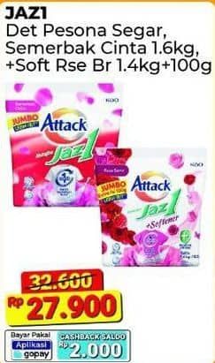 Promo Harga Attack Jaz1 Detergent Powder Semerbak Cinta, +Softener Rose Berry, Pesona Segar 1400 gr - Alfamart