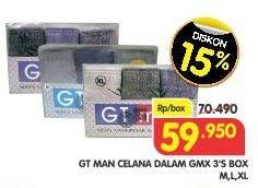 Promo Harga GT MAN Celana Dalam Pria GMX M, L, XL 3 pcs - Superindo