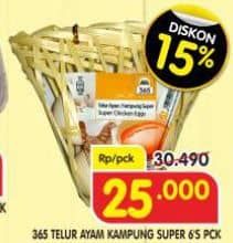 Promo Harga 365 Telur Ayam Kampung Super 6 pcs - Superindo
