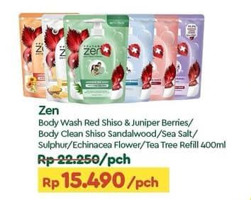 Promo Harga ZEN Anti Bacterial Body Wash Red Shiso Juniper Berries, Shiso Sandalwood, Shiso Sea Salt, Shiso Sulphur, Shiso E Flower, Shiso Tea Tree 400 ml - TIP TOP