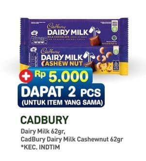 Promo Harga Cadbury Dairy Milk Original, Cashew Nut 62 gr - Hypermart