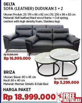 Promo Harga Delta Sofa 3 + 2 Dudukan Bahan Half Leather + Briza Meja Tamu   - COURTS