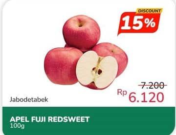 Apel Fuji per 100 gr Diskon 15%, Harga Promo Rp6.120, Harga Normal Rp7.200, Indomaret Fresh