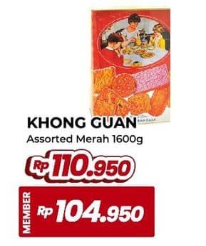 Promo Harga Khong Guan Assorted Biscuit Red Persegi 1600 gr - Yogya