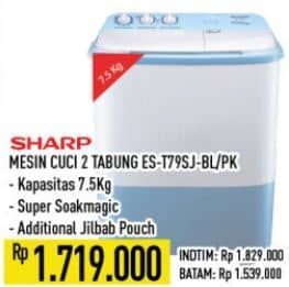 Promo Harga Sharp ES-T79SJ-BL/PK | Washing Machine Twin Tube 7.5kg  - Hypermart