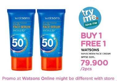 Promo Harga WATSONS Sunscreen Face Serum SPF50 per 2 pcs 50 ml - Watsons