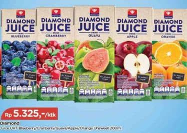 Promo Harga Diamond Juice Apple, Blueberry, Cranberry, Guava 200 ml - TIP TOP