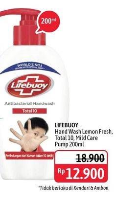 Promo Harga LIFEBUOY Hand Wash Lemon, Total 10, Mild Care 200 ml - Alfamidi