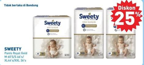 Promo Harga Sweety Gold Pants M60, S66, XL44, XXL36 36 pcs - Hypermart
