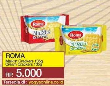 Promo Harga ROMA Malkist Crackers, Cream Crackers 135 gr - Yogya