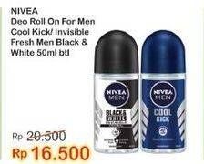 Promo Harga NIVEA MEN Deo Roll On Cool Kick, Black White Invisible Fresh 50 ml - Indomaret