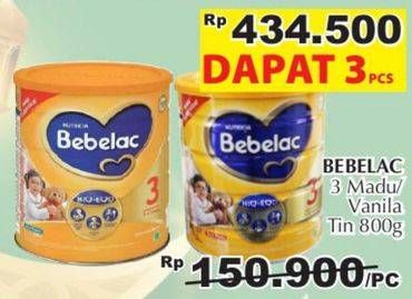 Promo Harga BEBELAC 3 Susu Pertumbuhan Madu, Vanila per 3 kaleng 800 gr - Giant