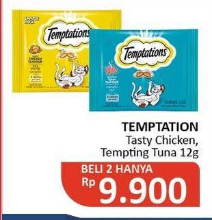 Promo Harga TEMPTATIONS Makanan Kucing Chicken, Tuna per 2 sachet 12 gr - Alfamidi