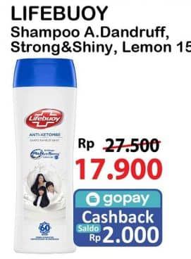 Promo Harga Lifebuoy Shampoo Anti Dandruff, Strong Shiny 170 ml - Alfamart