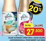Promo Harga GLADE Matic Spray Refill Lavender Vanilla, Ocean Escape, Peony Berry Bliss 225 ml - Superindo