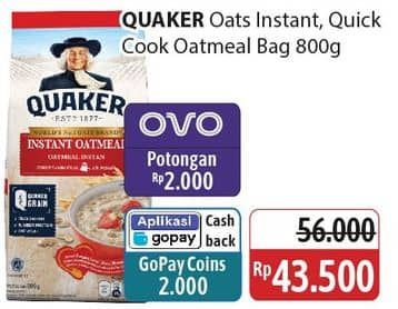 Promo Harga Quaker Oatmeal Instant, Quick Cooking 800 gr - Alfamidi