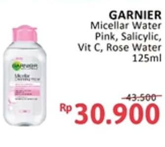 Promo Harga Garnier Micellar Water Pink, Salicylic BHA, Vitamin C, Rose 125 ml - Alfamidi
