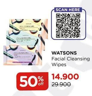 Promo Harga WATSONS Facial Cleansing Wipes 3 in 1 Micellar Water  - Watsons