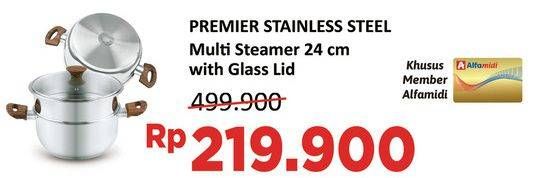 Promo Harga PREMIER Stainless Steel Multi Steamer With Glass Lid 24 Cm  - Alfamidi