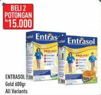 Promo Harga ENTRASOL Gold Susu Bubuk Chocolate, Vanilla 600 gr - Hypermart