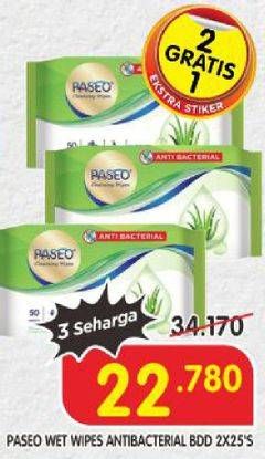 Promo Harga PASEO Cleansing Wipes Anti Bacterial per 2 pcs 25 sheet - Superindo
