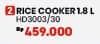 Promo Harga Philips HD3003/30 Rice Cooker 1.8L  - COURTS