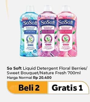 Promo Harga Sosoft Deterjen Cair Floral Berries, Sweet Bouquet, Nature Fresh 750 ml - Carrefour