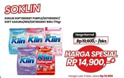 Promo Harga So Klin Softergent Soft Sakura, Blue Cloud Fresh Breeze, Cheerful Red, Magnolia Berries, Purple Lavender 770 gr - Carrefour