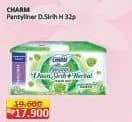 Charm Pantyliner Daun Sirih + Herbal 32 pcs Diskon 8%, Harga Promo Rp17.900, Harga Normal Rp19.600