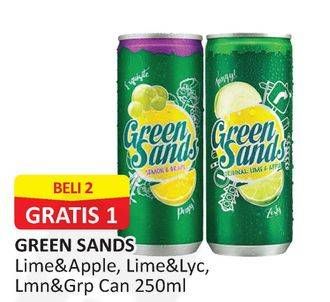 Promo Harga GREEN SANDS Minuman Soda Original Lime Apple, Lime Lychee, Lemon Grape 250 ml - Alfamart