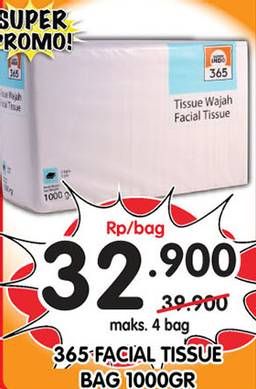 Promo Harga 365 Facial Tissue 1000 gr - Superindo