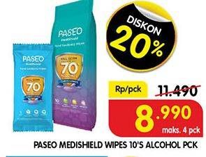 Promo Harga PASEO MediShield Hand Sanitizing Wipes 10 sheet - Superindo