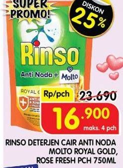 Promo Harga Rinso Liquid Detergent + Molto Royal Gold, + Molto Pink Rose Fresh 750 ml - Superindo