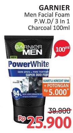 Promo Harga Garnier Men Power White/Turbo Light Oil Control Facial Foam  - Alfamidi